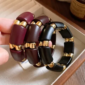 Pulsera de Patchwork Geométrico de Acrílico Textura Marmoleada Eslabón de Aleación para Mujer Joyería de Moda Minimalista