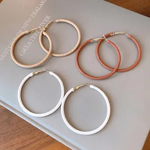 Minimalist Leather Wrapped Hoop Earrings With 925 Sterling Silver Earring Post For Women Retro Fashion Jewelry Circle Earrings