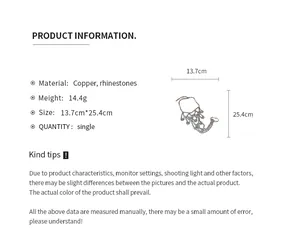 Detailed product dimensions for the elegant rhinestone hand chain bracelet with ring
