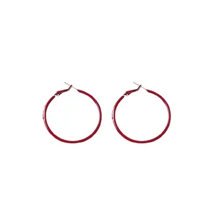 Trendy anchor red oversized minimalist hoop earrings with hypoallergenic silver needles