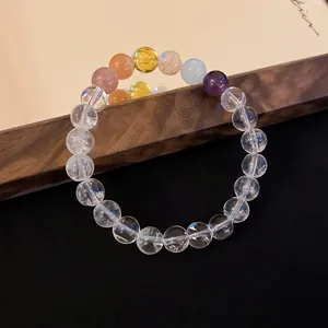 Eleganter handgefertigter Kristallperlen-Armband mit Amethyst Citrin und klarem Quarz Edelsteinen