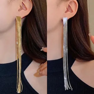 Elegant European Fashion Geometric Triangle Long Tassel Dangle Earrings For Women Copper Real Gold Plated 925 Sterling Silver Earring Post Minimalist High End Style Party Jewelry