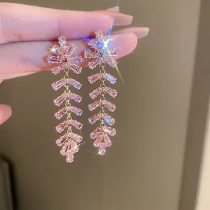Sweet pink crystal flower dangle earrings with silver needle studs for an elegant look