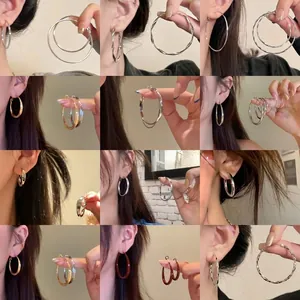 Fashion Zinc Alloy Hoop Earrings With 925 Sterling Silver Earring Post Geometric Round Circle Earrings For Women Minimalist Jewelry