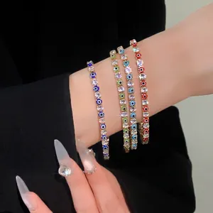 Sparkling set of four colorful evil eye tennis bracelets with cubic zirconia for women