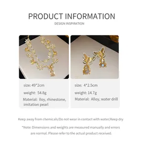 Detailed size and material information for vintage butterfly necklace and earrings