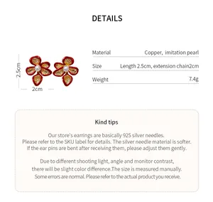Detailed specifications for red flower stud earrings including size and weight