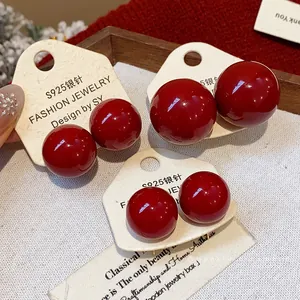 Französische Vintage Künstliche Perle Ball Ohrstecker Mit 925 Sterlingsilber Ohrstecker-Stift Elegante Hochwertige Geometrische Schmuck Für Damen