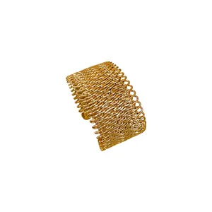 Minimalist wide gold metal mesh cuff bracelet with adjustable open design for women