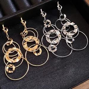 Luxury Copper Knot Hollow Round Tassel Earrings With 925 Sterling Silver Earring Post Gold Silver Wrinkled Hoop Earrings For Women