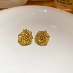 Exquisite gold rose mesh stud earrings with S925 silver needle for women jewelry