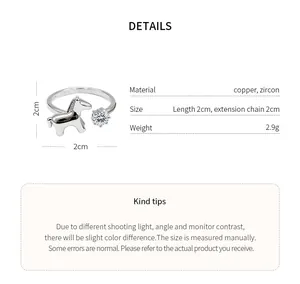 Detailed close-up of silver horse ring showing measurements, weight, and material specs.