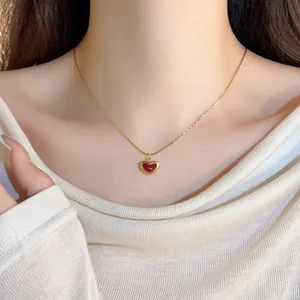Stainless Steel Heart Pendant Necklace For Women Adjustable Clavicle Chain Enamel Heart Gold Plated Elegant Jewelry Gift
