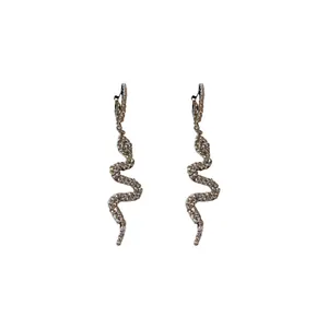 Elegant silver-tone snake-shaped drop earrings featuring sparkling pavé rhinestones for women.