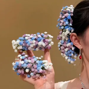 Sweet fabric artificial flower hair clips with colorful gypsophila for elegant women