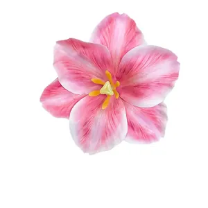 Sweet realistic pink fabric flower hair clip with elegant vacation style duckbill design