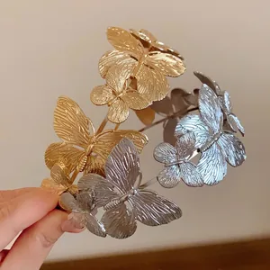 Eleganti cerchietti in metallo con farfalle stile coreano in oro e argento per donna