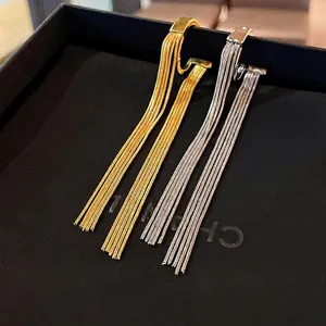 Elegant gold and silver metal tassel ear bone clips in minimalist style