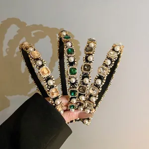Korean Style Alloy Artificial Pearl Rhinestone Headband Elegant High Top Hair Band Versatile Hair Accessory For Women Party Jewelry