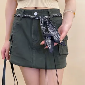Trendy Korean style silk scarf woven belt with black and white pattern for women