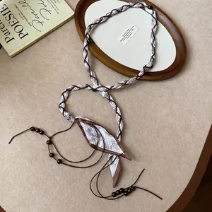 Bohemian braided silk scarf waist chain with wooden beads and paisley pattern