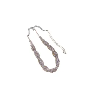 Elegant twisted rhinestone choker necklace with sparkling crystals and adjustable chain.