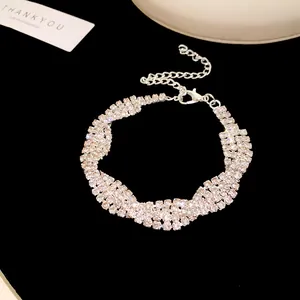 Detailed view of the multi-strand sparkling rhinestone bracelet with lobster clasp
