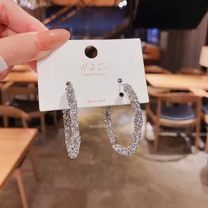 Orecchini a cerchio in argento scintillante con cristalli e design trendy