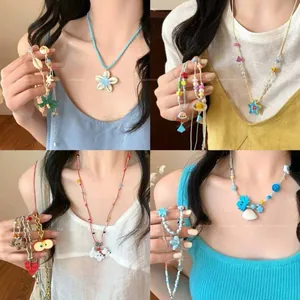 Sommer Strand Urlaub Muschel Perlenkette Süß Floral Herz Stern Tier Anhänger Böhmischer Handgefertigter Schmuck Für Damen Mädchen