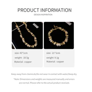 Detailed specifications for zircon irregular necklace and bracelet in copper finish.
