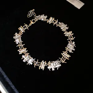 Close-up of elegant irregular square zircon choker necklace in European style