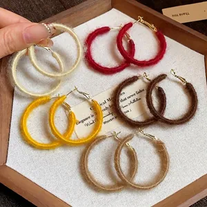 Woven Fabric Round Hoop Earrings For Women Simple Fashion Geometric Autumn Winter Ear Jewelry With 925 Sterling Silver Post