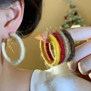 Minimalist autumn winter fabric woven hoop earrings set in multiple warm cozy colors