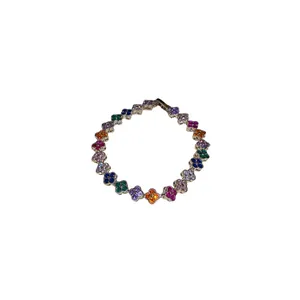 Multi-color zircon lucky clover bracelet with irregular buckle closure for women