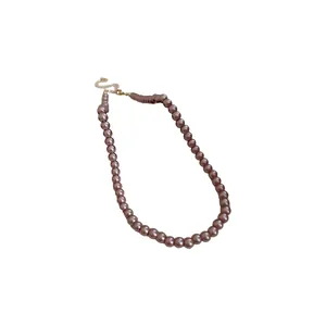 Elegant mauve pearl necklace with gold-plated adjustable clasp and extension chain