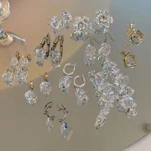 Fashion Irregular Acrylic Ice Cube Drop Earrings For Women 925 Sterling Silver Earring Post Minimalist Transparent Geometric Alloy Rhinestone Artificial Pearl Jewelry