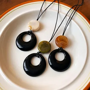 Minimalist New Chinese style resin circular ring necklace with geometric beads sweater chain