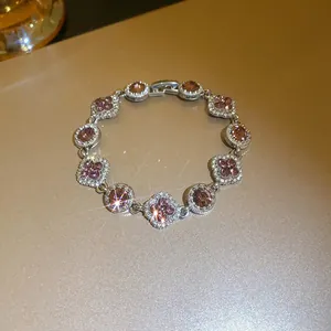 Sparkling purple crystal flower bracelet with micro-pave rhinestones