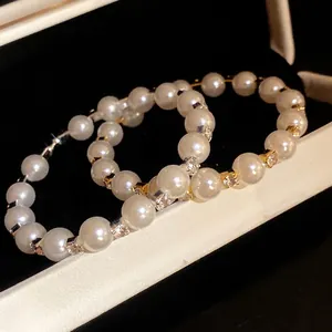 Retro French pearl bracelet with crystal diamonds in a luxury jewelry box