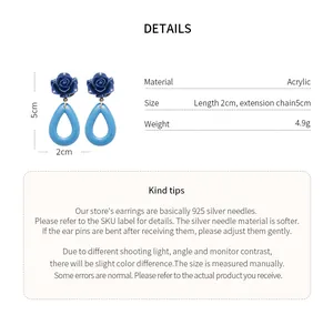 Spécifications détaillées des boucles d'oreilles rose en acrylique avec dimensions.