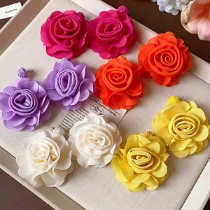 Elegant handmade colorful chiffon rose flower stud earrings set for stylish women
