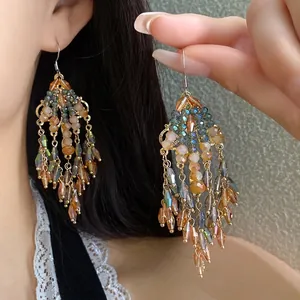 Orecchini a Gancio con Nappine Stile Etnico Retrò Perline Multistrato Boho per Donna Gioielli di Moda