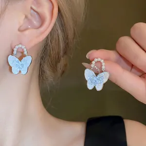 Legierung Strass Schmetterling Sonnenblume Ohrhänger Mit 925 Sterling Silber Ohrstecker Elegant Künstliche Perle Schmuck