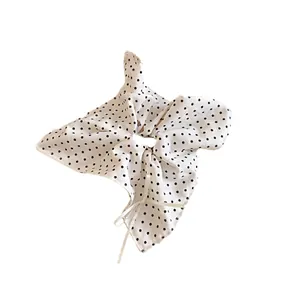 Elastico per capelli con fiocco stile francese bianco a pois neri, design sobrio