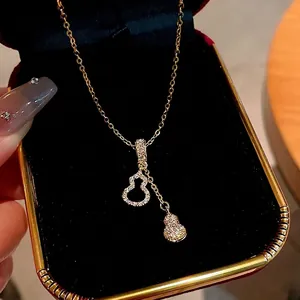 Titanium Steel Gourd Tassel Pendant Necklace Zirconia Inlaid Gold Silver Plated Choker Elegant Fashion Jewelry For Women Daily Dating Accessories