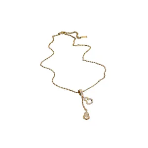 Elegant gold titanium steel necklace featuring twin zircon gourd tassel pendants