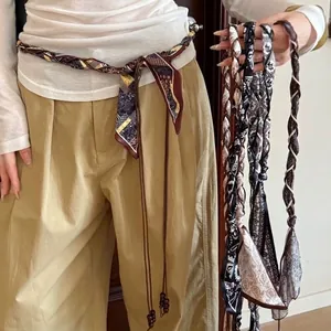 Retro ethnic style braided cloth waist chain with beads and tassels worn on waist
