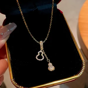 High-end titanium steel calabash tassel necklace with brilliant zircon inlay details