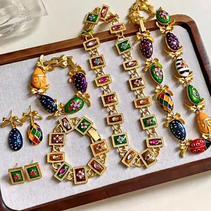 Französische Vintage Emaille Strass Schleife Halskette Für Damen Retro Wassertropfen Blumen Schlüsselbeinkette Party Schmuck Geschenk