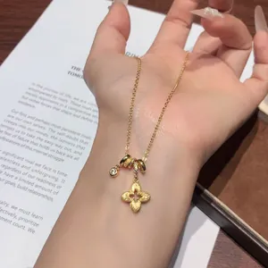 Gold-plated flower pendant necklace with zircons for women, elegant jewelry gift